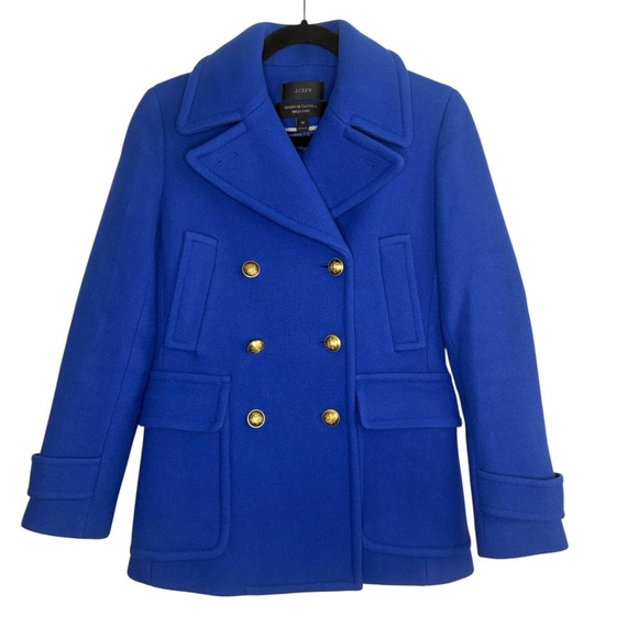J. Crew Stadium Cloth by Nello Gori Blue Pea Coat Size 00 Double Breasted - Picture 1 of 10